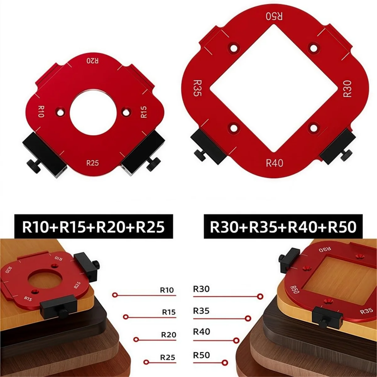 Corner Radius Jig Set For Woodworking (R10–R50)