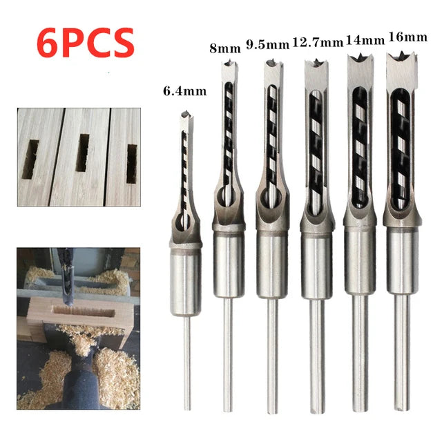 Square Hole Drill Bit Set – Mortise Chisel Kit for Drill Press (4 Pieces)