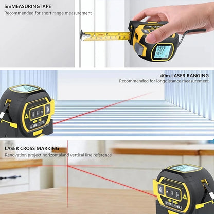 3-in-1 Laser Tape Measure – Digital Distance Meter with Steel Tape (40m/60m)