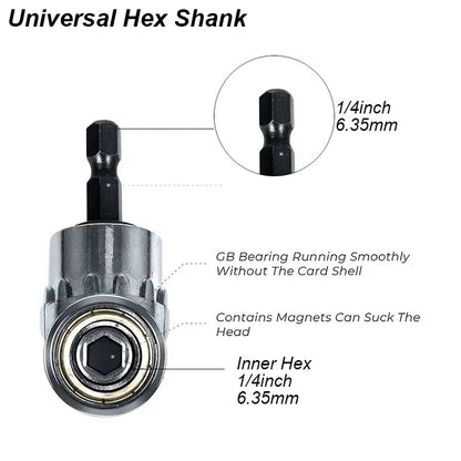 90 Degree Right Angle Drill Adapter – Magnetic 1/4" Hex Extension