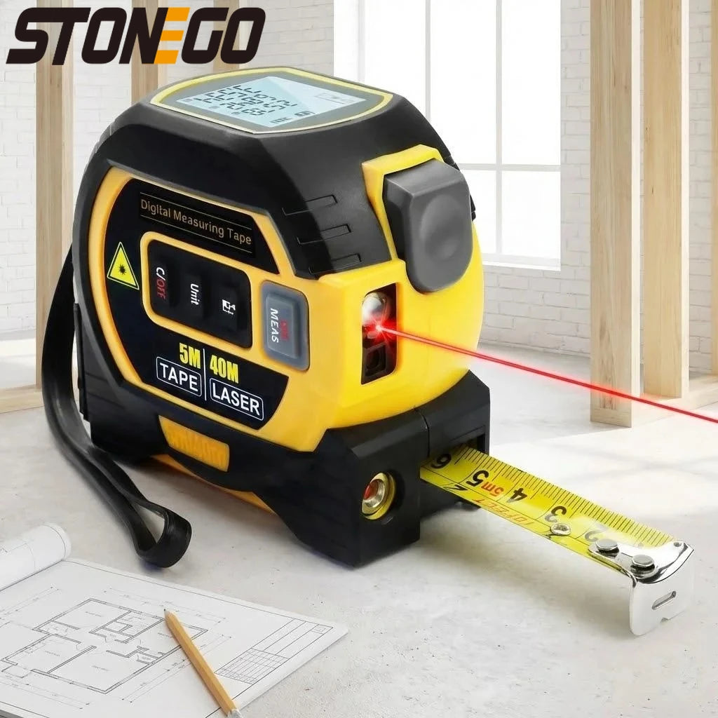 3-in-1 Laser Tape Measure – Digital Distance Meter with Steel Tape (40m/60m)