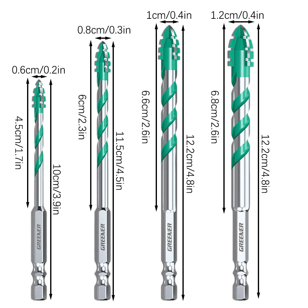 93HRC Multi-Material Drill Bit Set – YG6A Carbide, Hex Shank (4pcs)