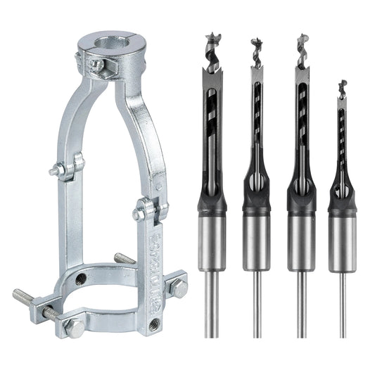 Square Hole Drill Bit Set – Mortise Chisel Kit with Drill Press Adapter (4 Pieces)