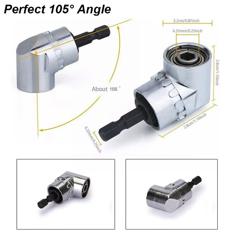 90 Degree Right Angle Drill Adapter – Magnetic 1/4" Hex Extension