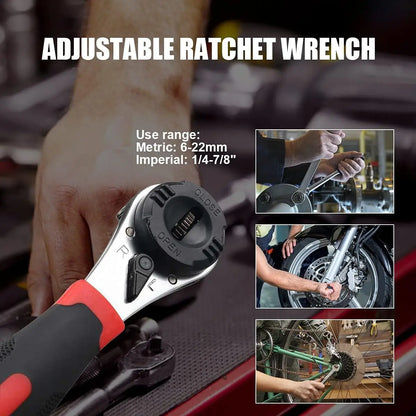 Universal Adjustable Ratcheting Wrench – 6–22 mm (1/4–7/8)