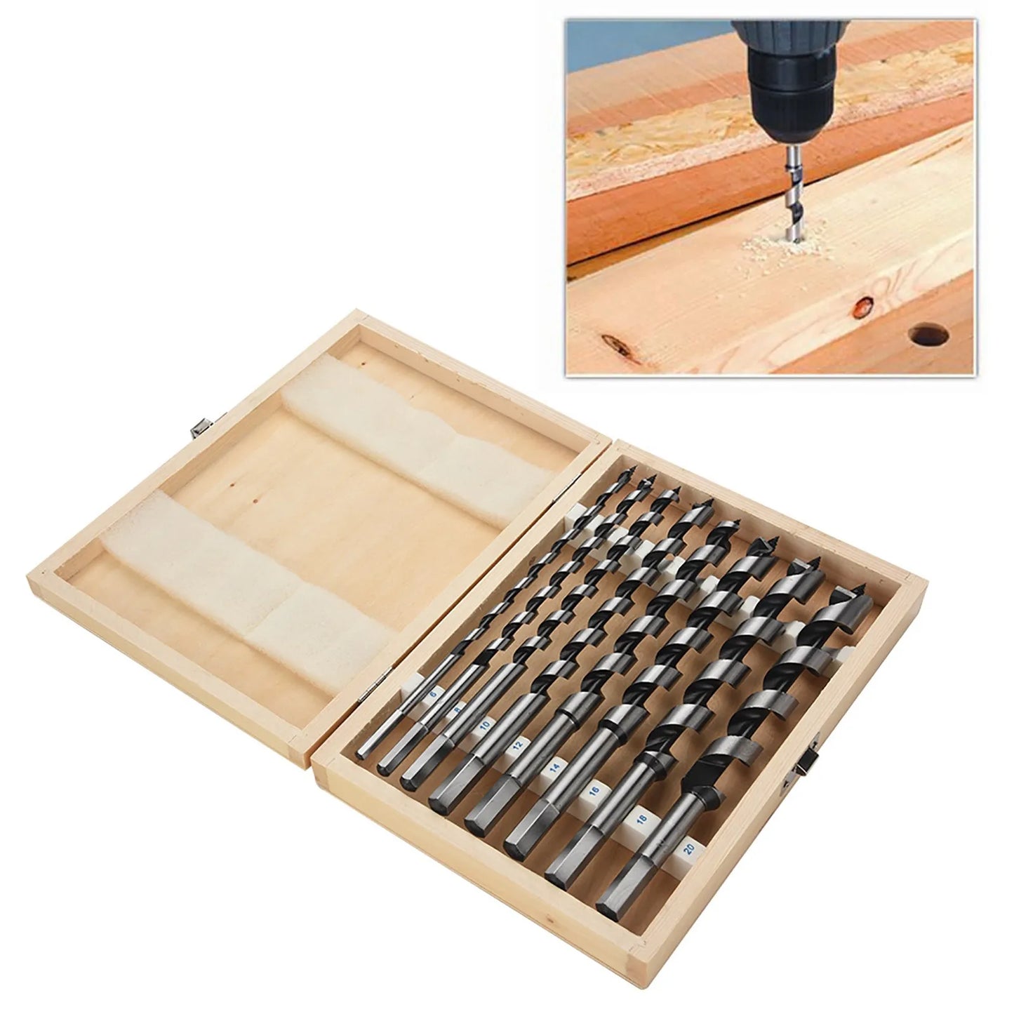Auger Drill Bit Set 6–20mm With Wood Case