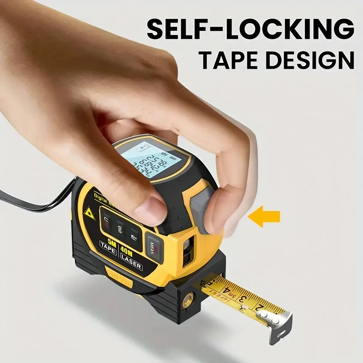 3-in-1 Laser Tape Measure – Digital Distance Meter with Steel Tape (40m/60m)