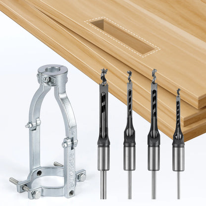 Square Hole Drill Bit Set – Mortise Chisel Kit with Drill Press Adapter (4 Pieces)