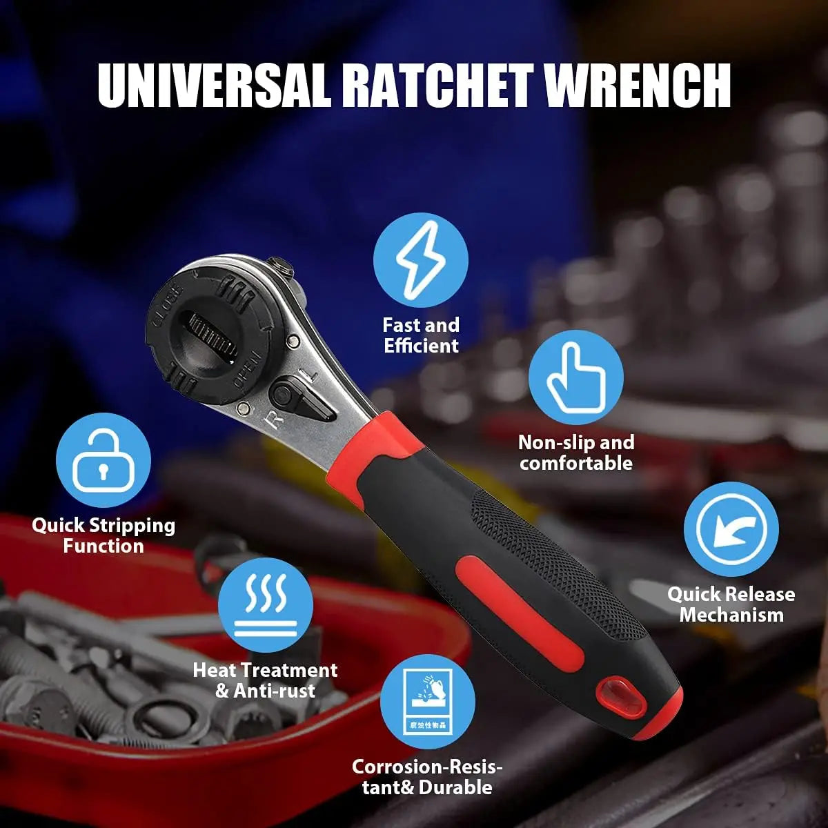Universal Adjustable Ratcheting Wrench – 6–22 mm (1/4–7/8)