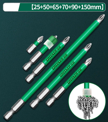 Magnetic Impact Screwdriver Bit Set – S2 Steel, Anti-Slip, Green Coated (6pcs)